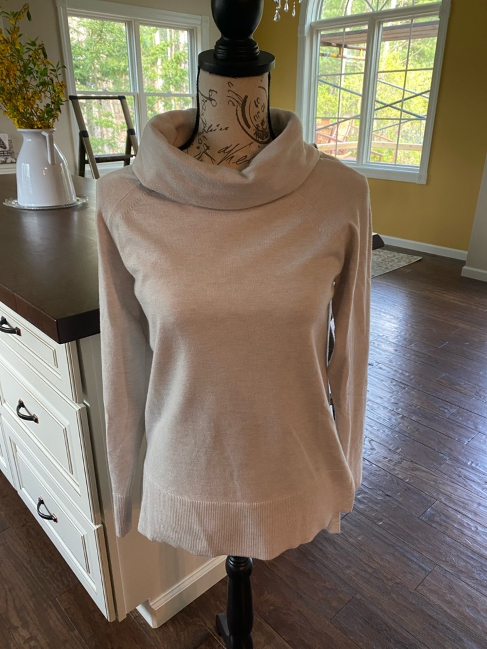 Cyrus Light Silver/White Cowl Neck Turtleneck Sweater